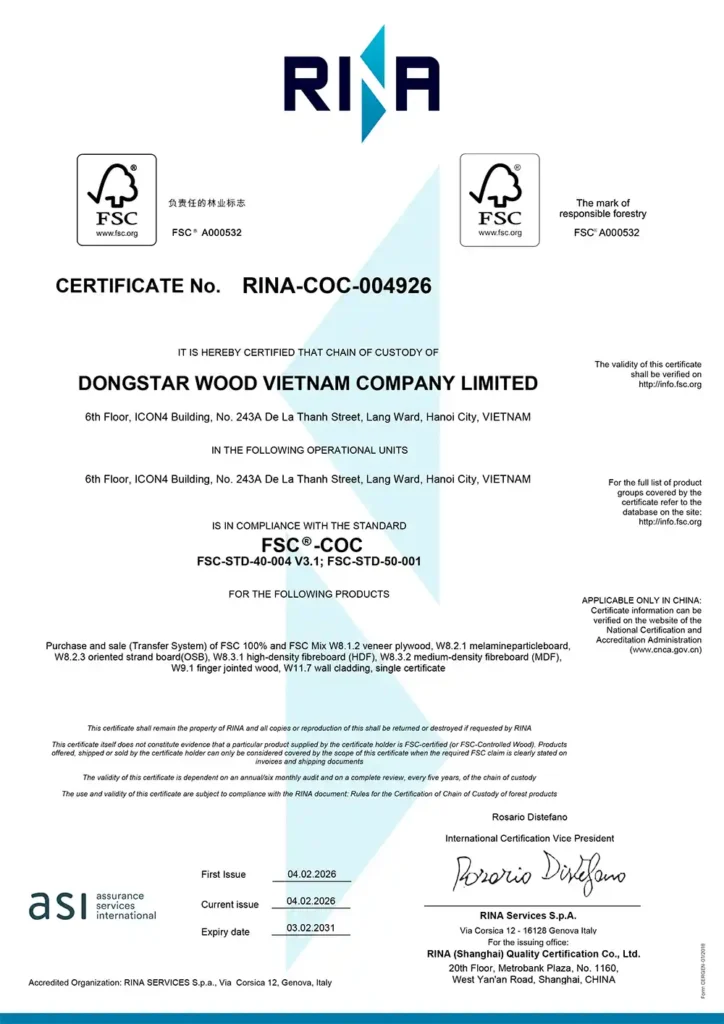 Vietnam Dongstarwood FSC Certificate